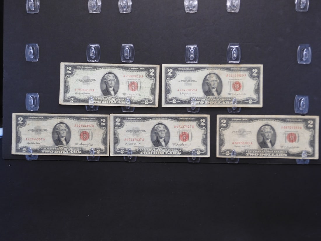 5 Assorted $2 Red Seal U.S. Notes (1 of 5)