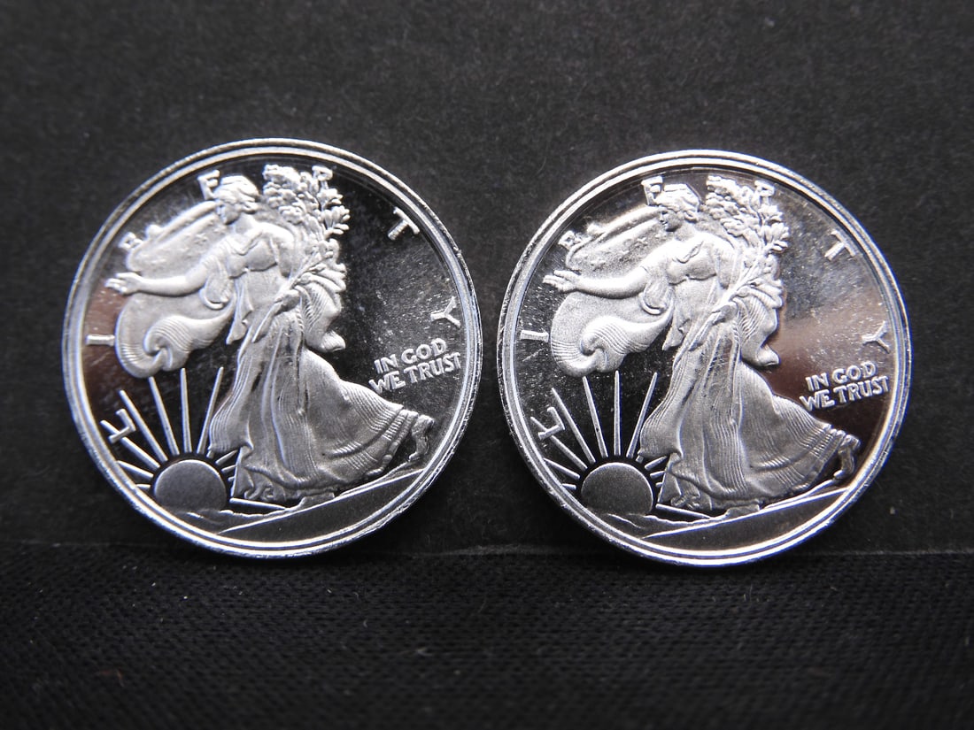 2 Walking Liberty Design 1/10 Troy Ounce .999 Fine Silver Rounds (1 of 2)