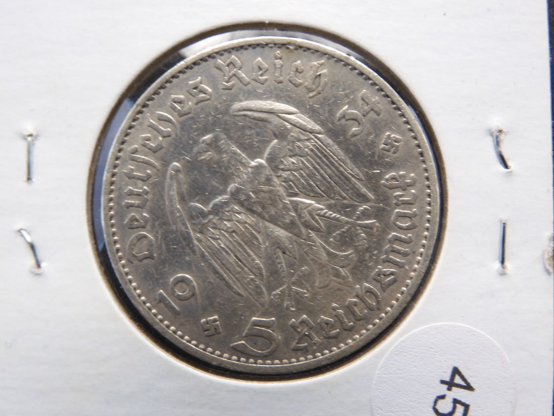 Germany 1934 .90 Silver Potsdam Church 5 Reichsmark 13.8 Gram Very Fine (Historic Symbol) (1 of 3)