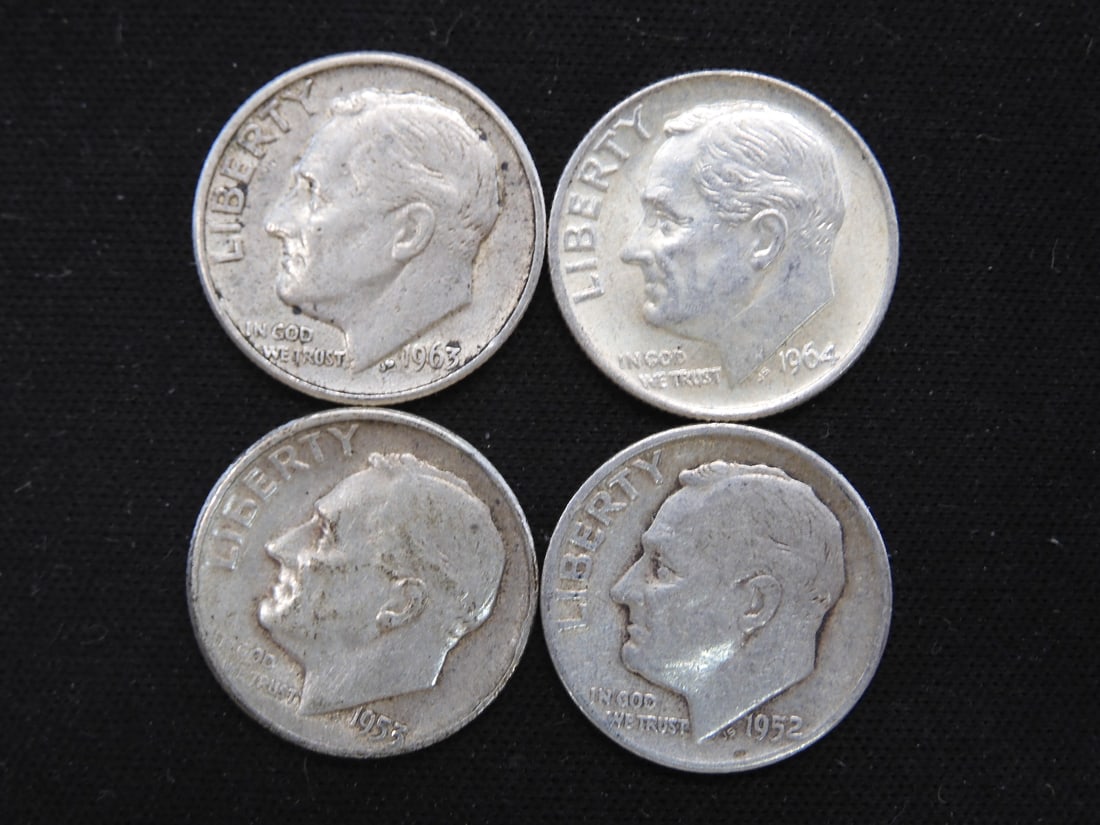 1952, 53, 63, 64 P Roosevelt dimes (1 of 2)