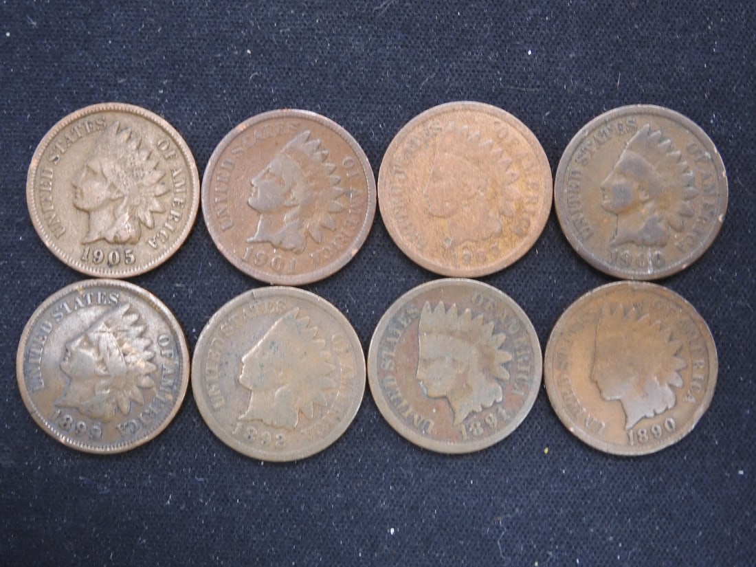 1890, 91, 92, 99, 1900, 01, 05, 07 Indian Head Pennies (8 Coins (1 of 2)