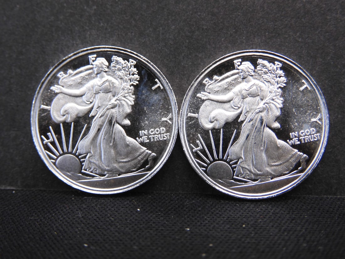 2 Walking Liberty Design 1/10 Troy Ounce .999 Fine Silver Rounds (1 of 2)