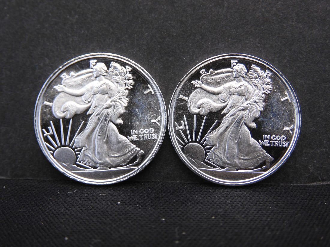 2 Walking Liberty Design 1/10 Troy Ounce .999 Fine Silver Rounds (1 of 2)