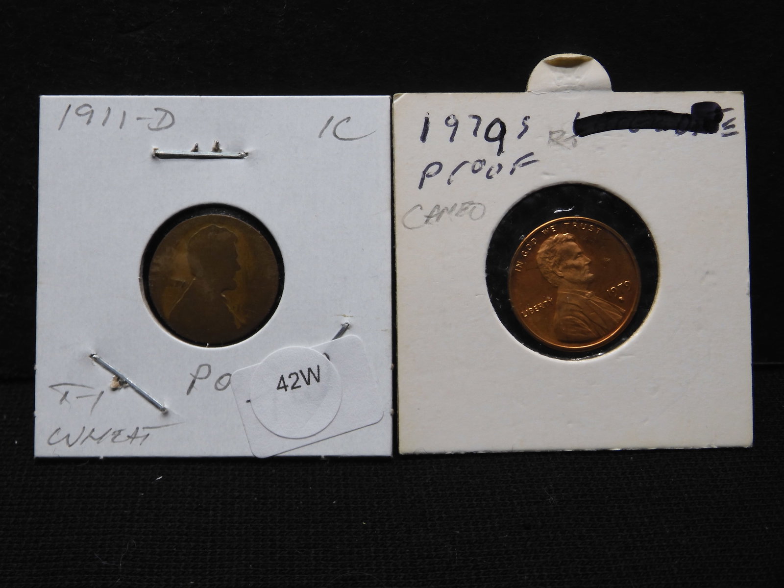 1911-D Lincoln Wheat 1 Cent Key Date Coin & 1979-S Proof Cameo Lincoln 1 Cent Coin (1 of 4)