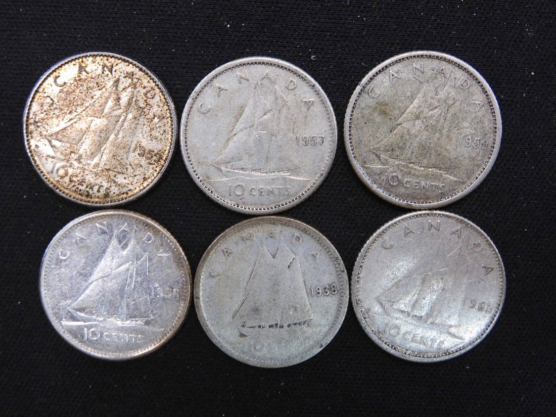 6 80% Silver Canadian Dimes (1 of 2)