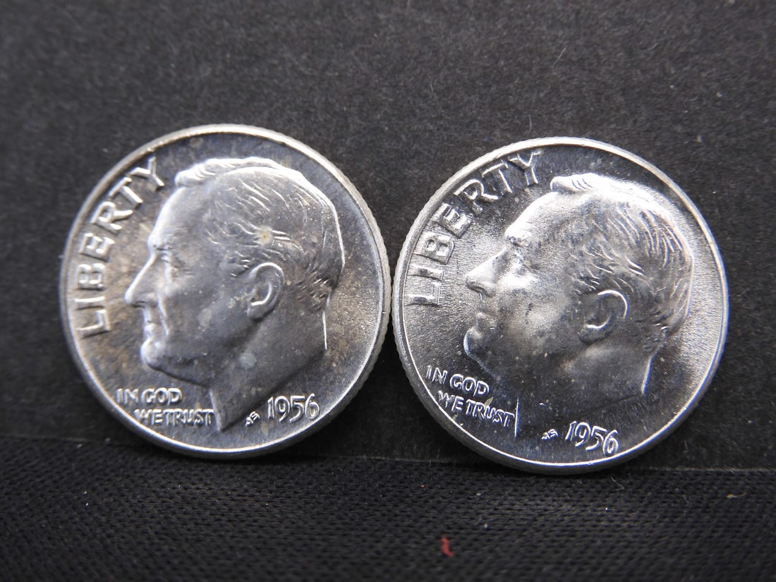 1956-P+D Uncirculated 90% Silver Roosevelt Dimes (1 of 2)
