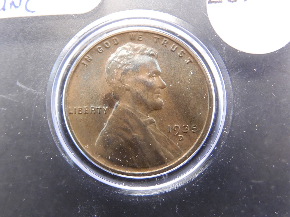 1935-D Uncirculated Lincoln Wheat Cent- Toned (1 of 3)