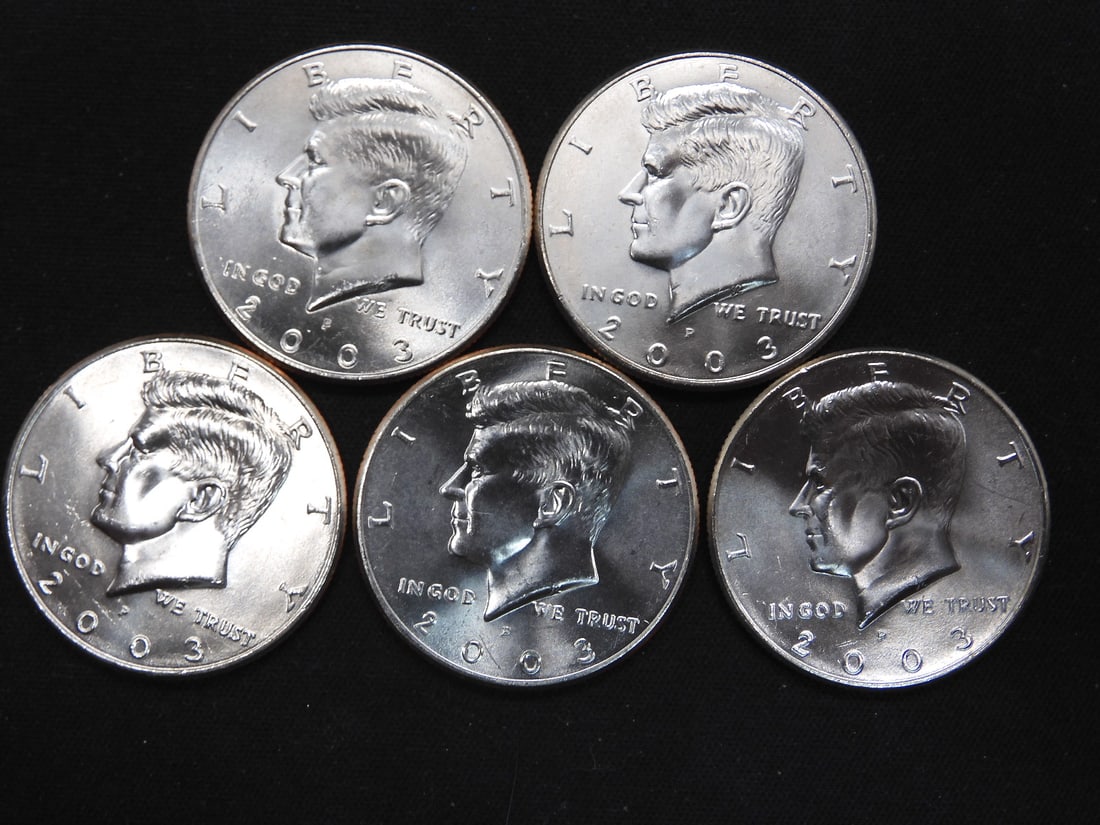 5 2003-P Clad Kennedy Half Dollars Uncirculated From Canvas Mint Bag (1 of 2)