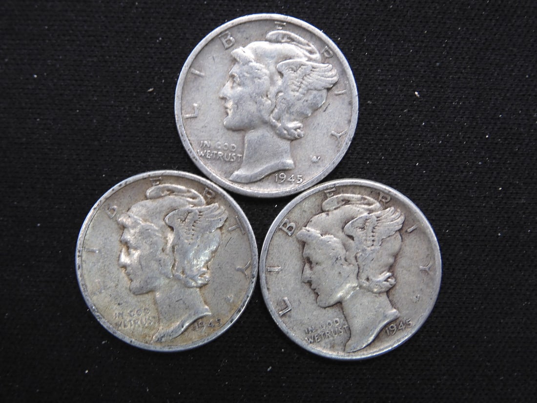 1945-P+D+S Silver Mercury Dimes (1 of 2)