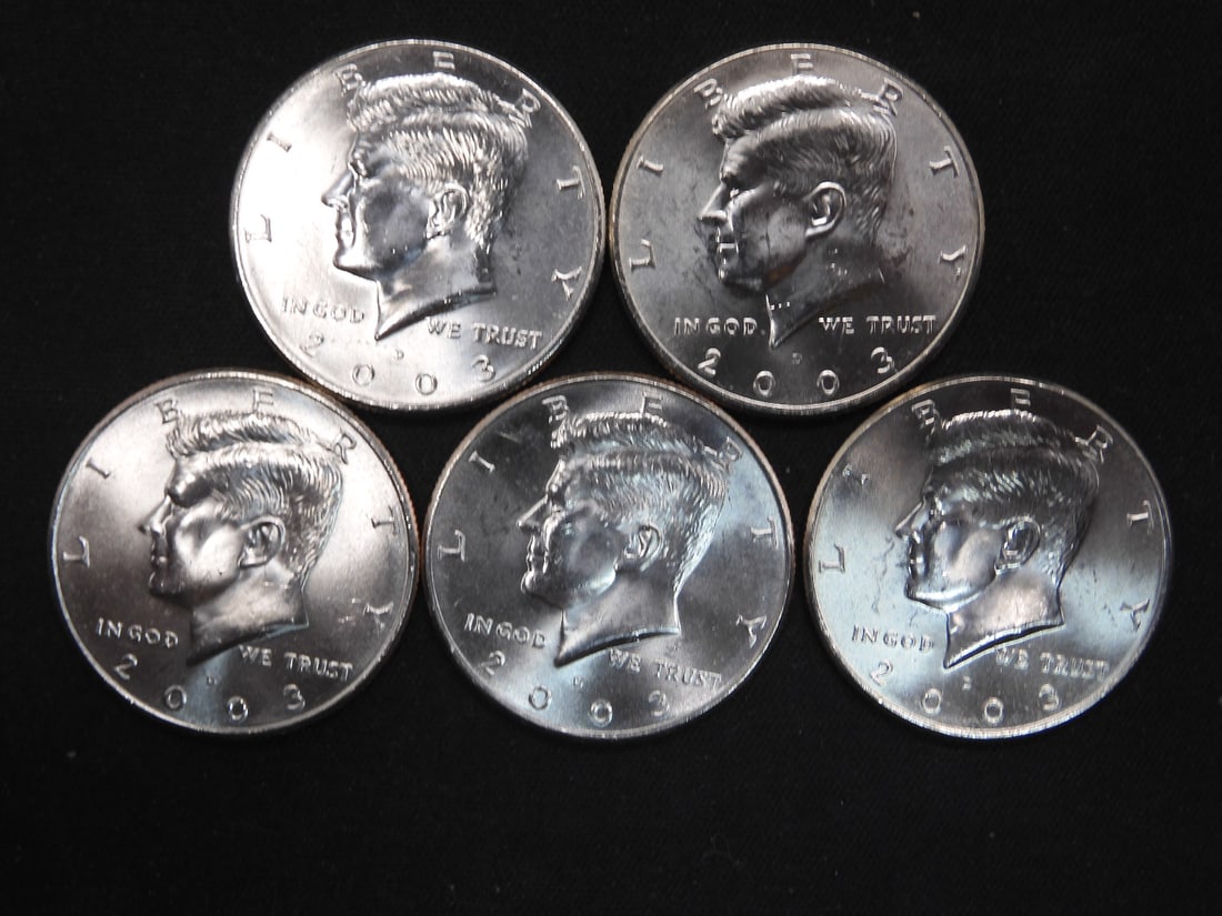 5 2003-D Clad Kennedy Half Dollars Uncirculated From Canvas Mint Bag (1 of 2)