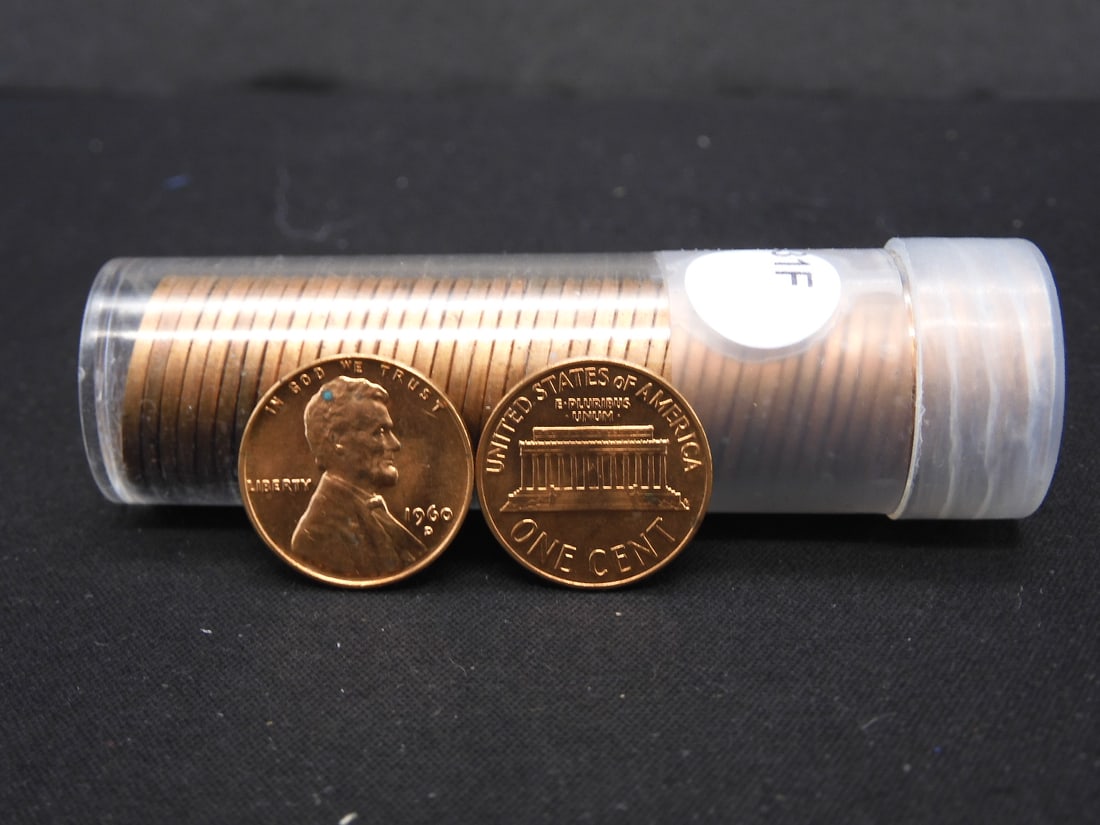 Tube of 1960-D Red UNC Small Date Copper Lincoln Memorial Cents (1 of 2)