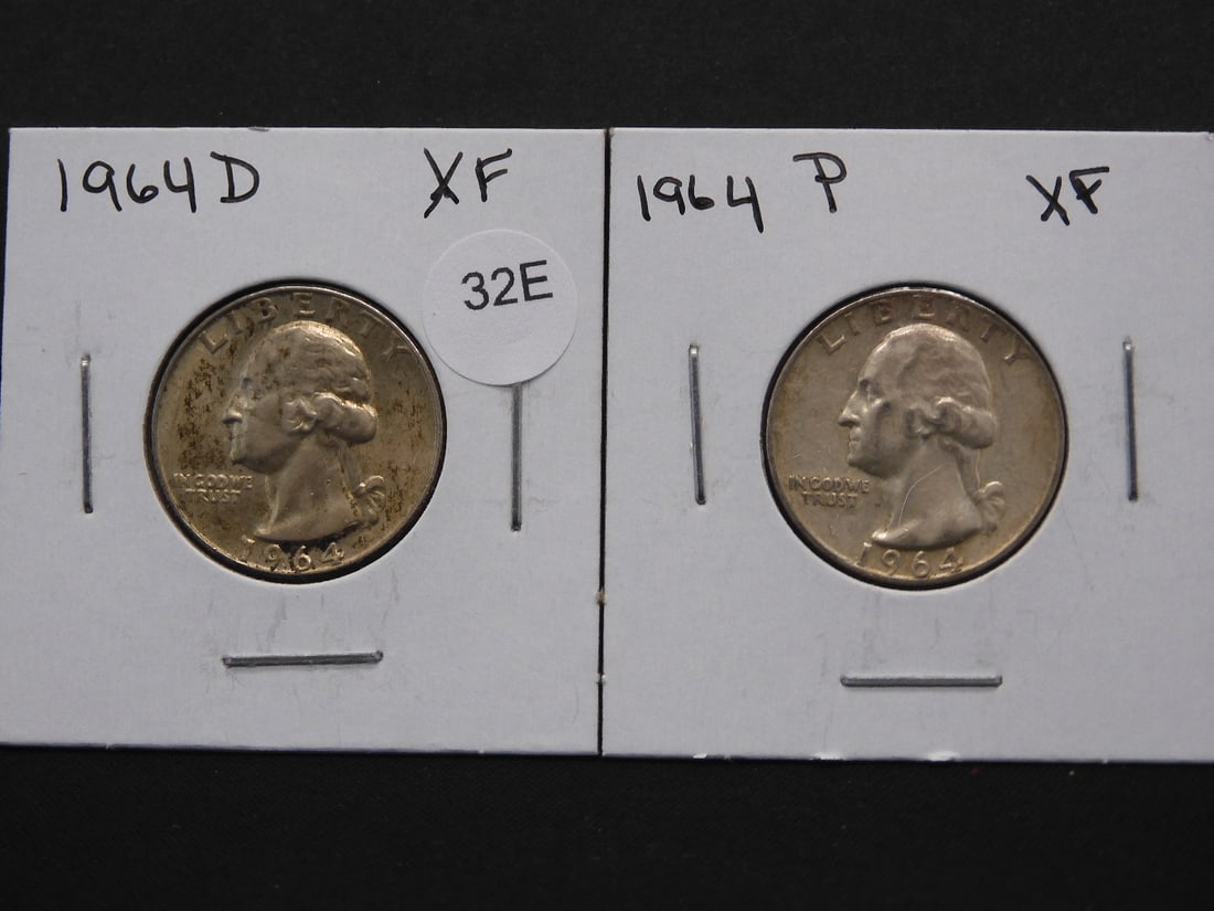 1964-P+D 90% Silver Washington Quarters- Both XF (1 of 3)