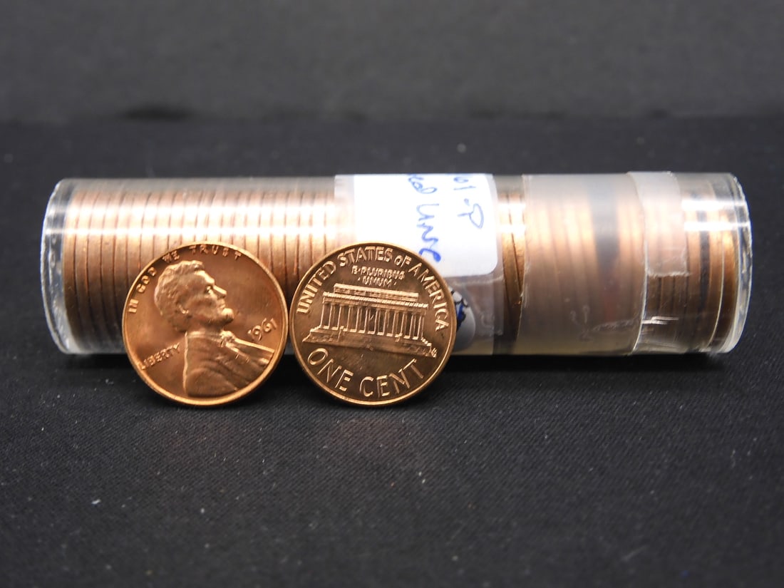 Tube of 1961-P Red UNC Copper Lincoln Memorial Cents (1 of 2)