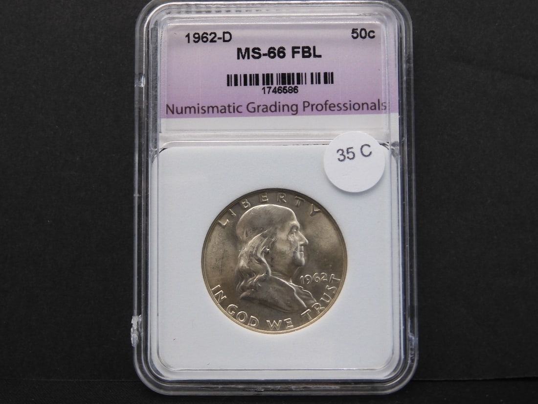 1962-D Franklin Half Dollar NGP Slabbed MS66 FBL: 1962-D Franklin Half Dollar NGP Slabbed MS66 FBL