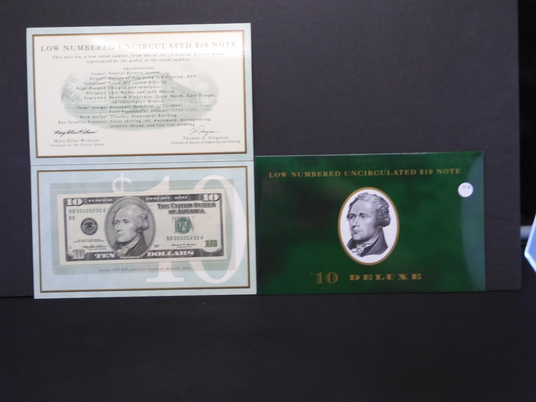 1999 Uncirculated $10 Green Seal Federal Reserve Note- Low Serial Number (1 of 5)