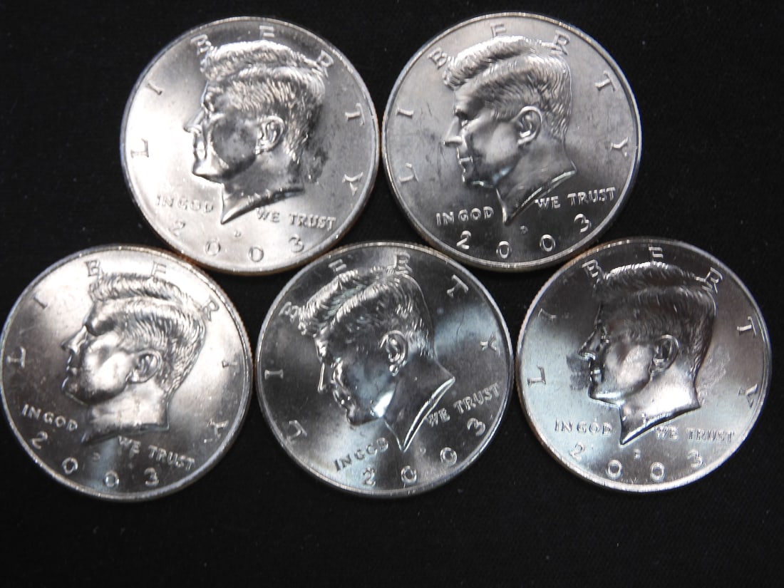 5 2003-D Clad Kennedy Half Dollars Uncirculated From Canvas Mint Bag (1 of 2)
