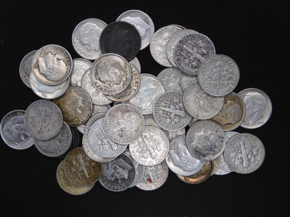 10 Mixed Date 90% Silver Roosevelt Dimes (1 of 4)