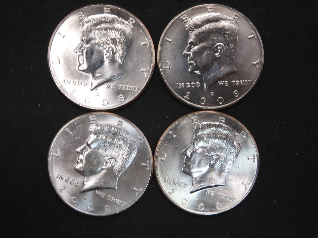 4 2008-D Clad Kennedy Half Dollars Uncirculated From Canvas Mint Bag: 4 2008-D Clad Kennedy Half Dollars Uncirculated From Canvas Mint Bag