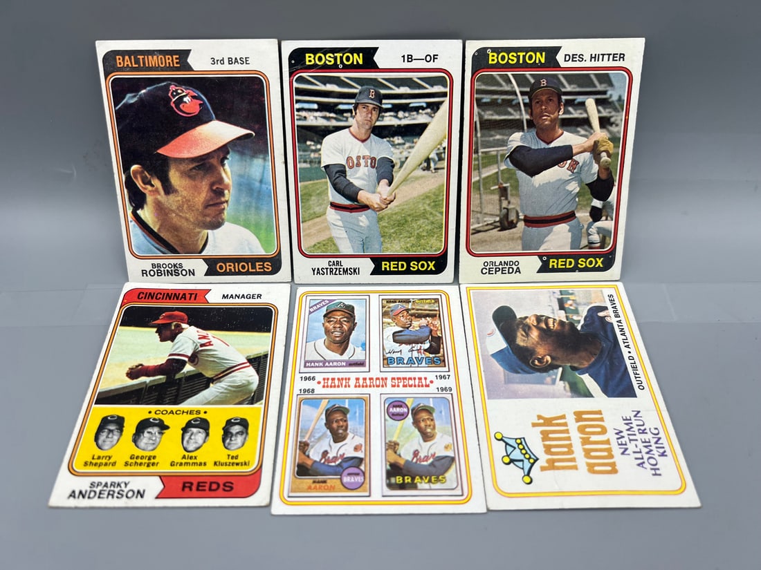 Lot of (6) 1974 Topps Baseball Star Player Cards - Varying Conditions - Brooks Robinson, Hank Aaron, (1 of 3)