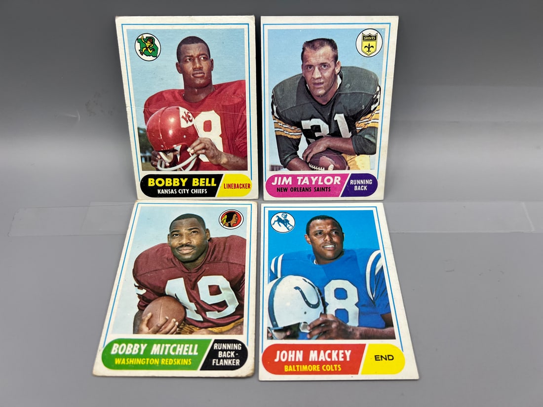 Lot of (4) 1968 Topps Football Star Player Cards - Varying Conditions (1 of 2)