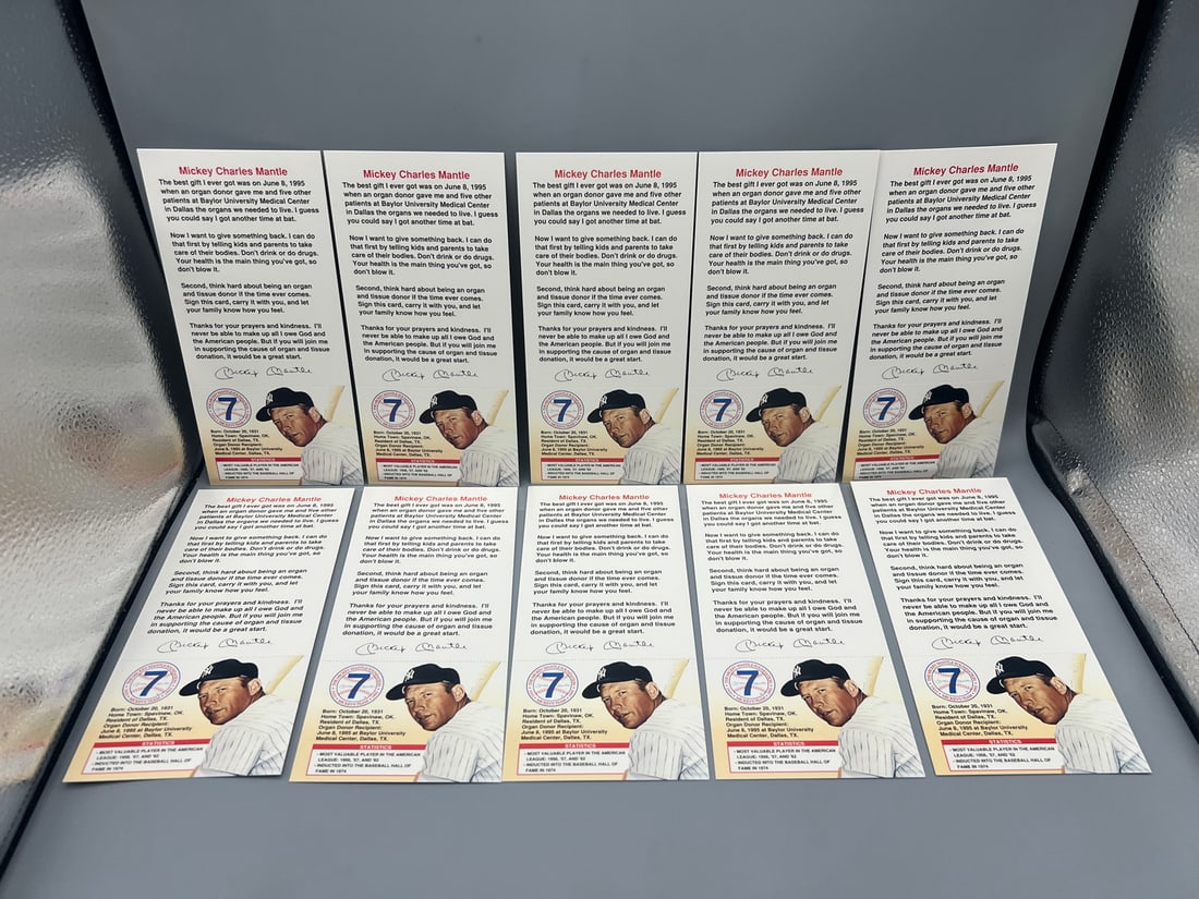 1995 Mickey Mantle Organ Donor Card (Lot of 10): 1995 Mickey Mantle Organ Donor Card (Lot of 10)