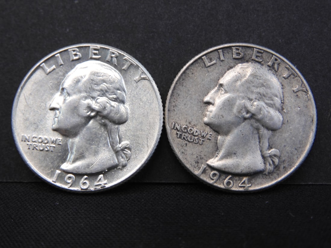 1964-P+D Silver Washington Quarters AU/BU (1 of 2)