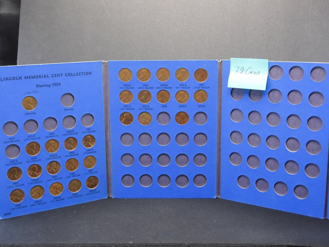 Incomplete Lincoln Memorial Cent Album- First Date Is 1960-D Small Date, 28 Coins: Incomplete Lincoln Memorial Cent Album- First Date Is 1960-D Small Date, 28 Coins