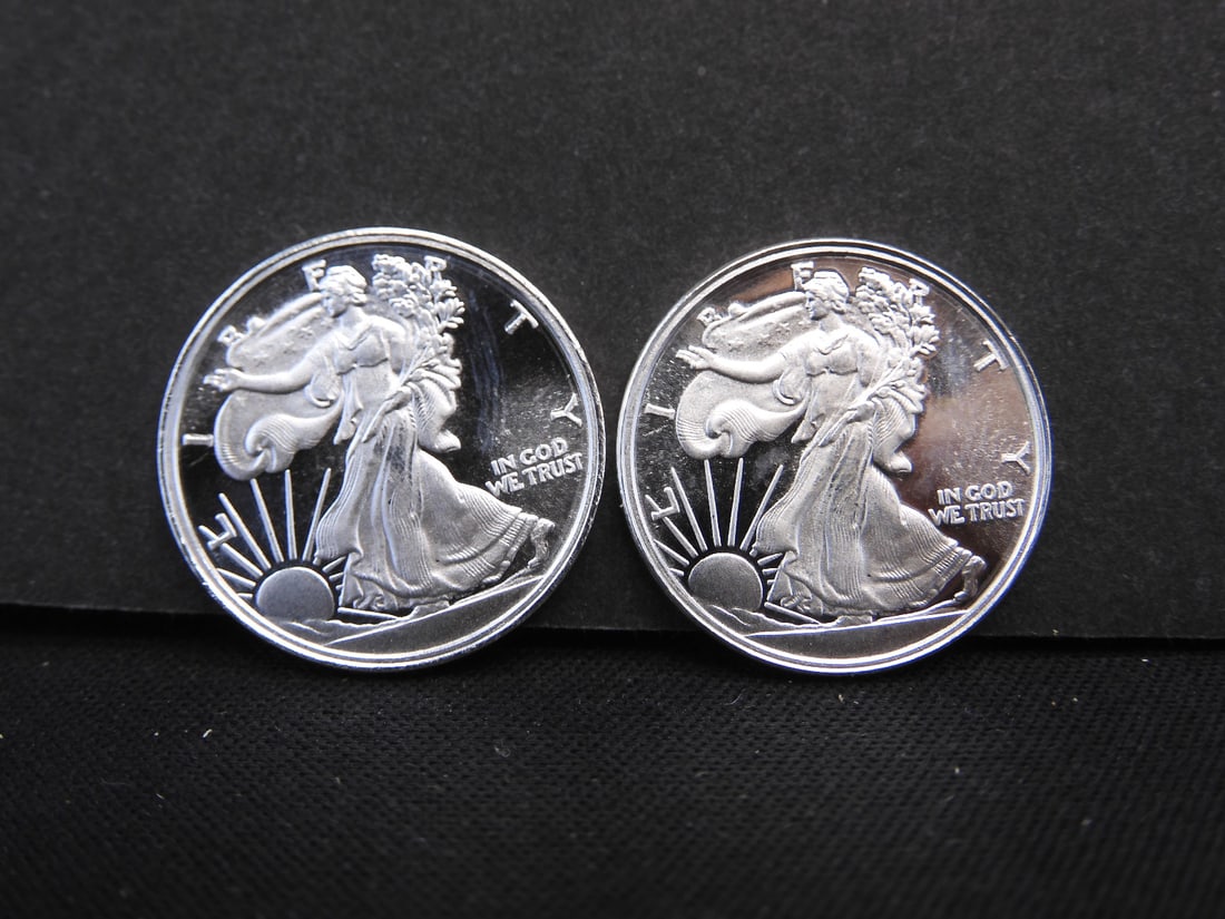 2 Walking Liberty Design 1/10 Troy Ounce .999 Fine Silver Rounds (1 of 2)