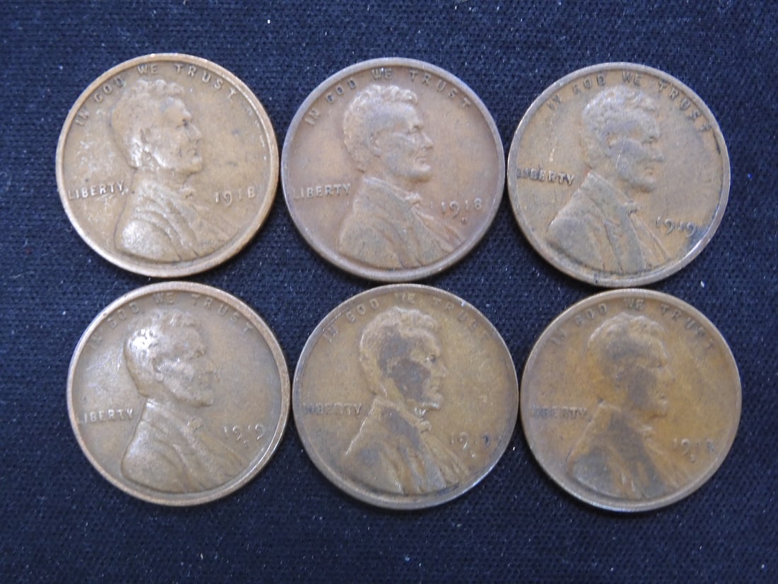 1918 P D S, 1919 P D S Wheat Pennies: 1918 P D S, 1919 P D S Wheat Pennies
