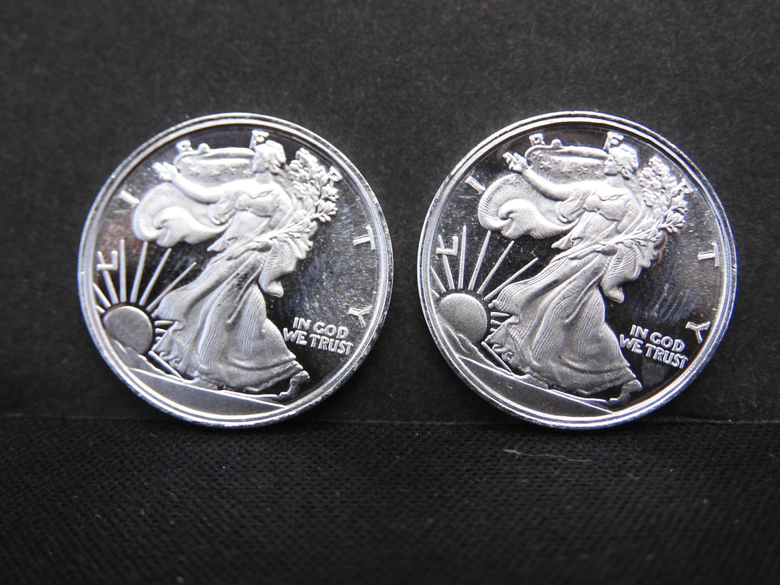 2 Walking Liberty Design 1/10 Troy Ounce .999 Fine Silver Rounds (1 of 2)