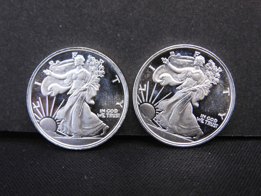 2 Walking Liberty Design 1/10 Troy Ounce .999 Fine Silver Rounds (1 of 2)