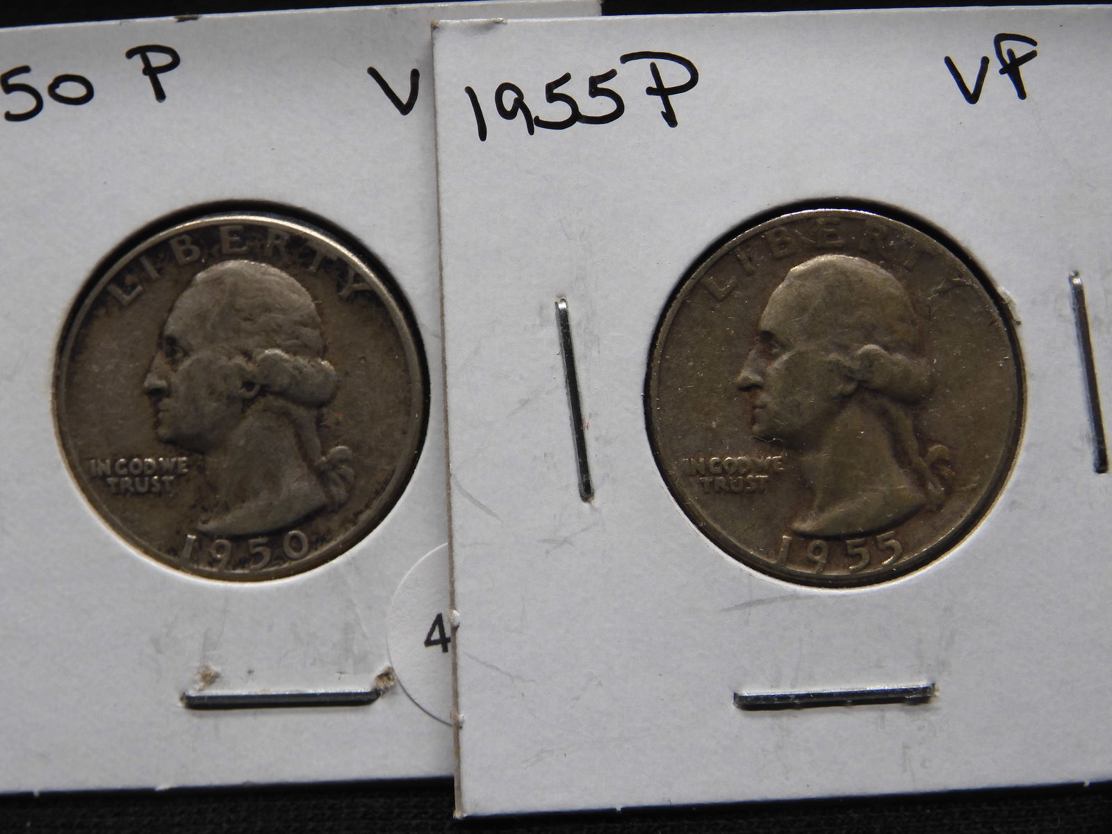 1950-P + 1955-P 90% Silver Washington Quarters- Both VF (1 of 3)