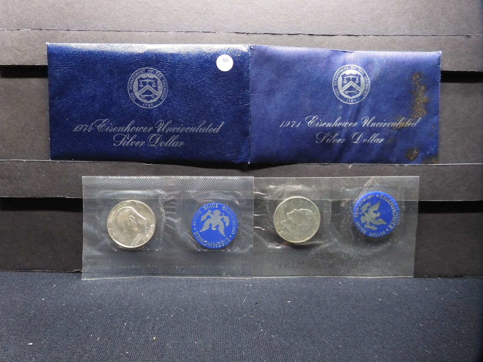 1971-S 1974-S Eisenhower Uncirculated Silver Dollars In Original Government "Blue Envelope" (1 of 5)