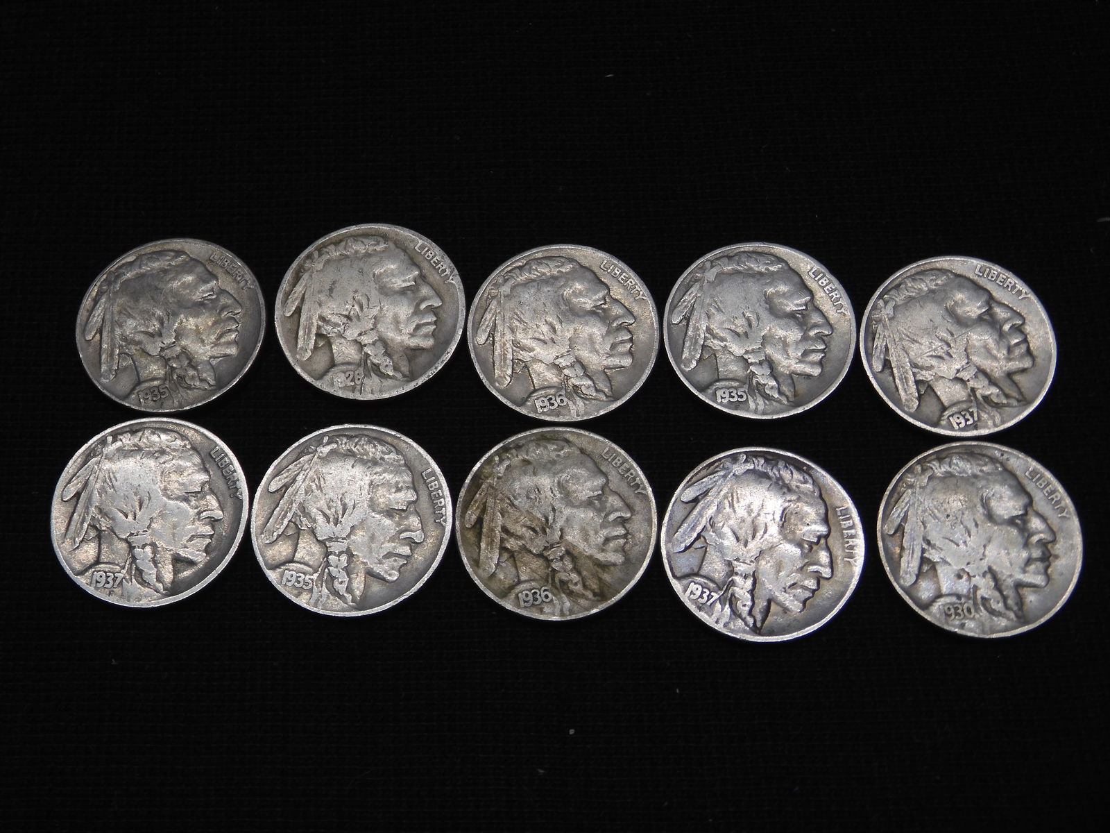 10 Mixed Date and Mixed MM Buffalo Nickels (1 of 4)