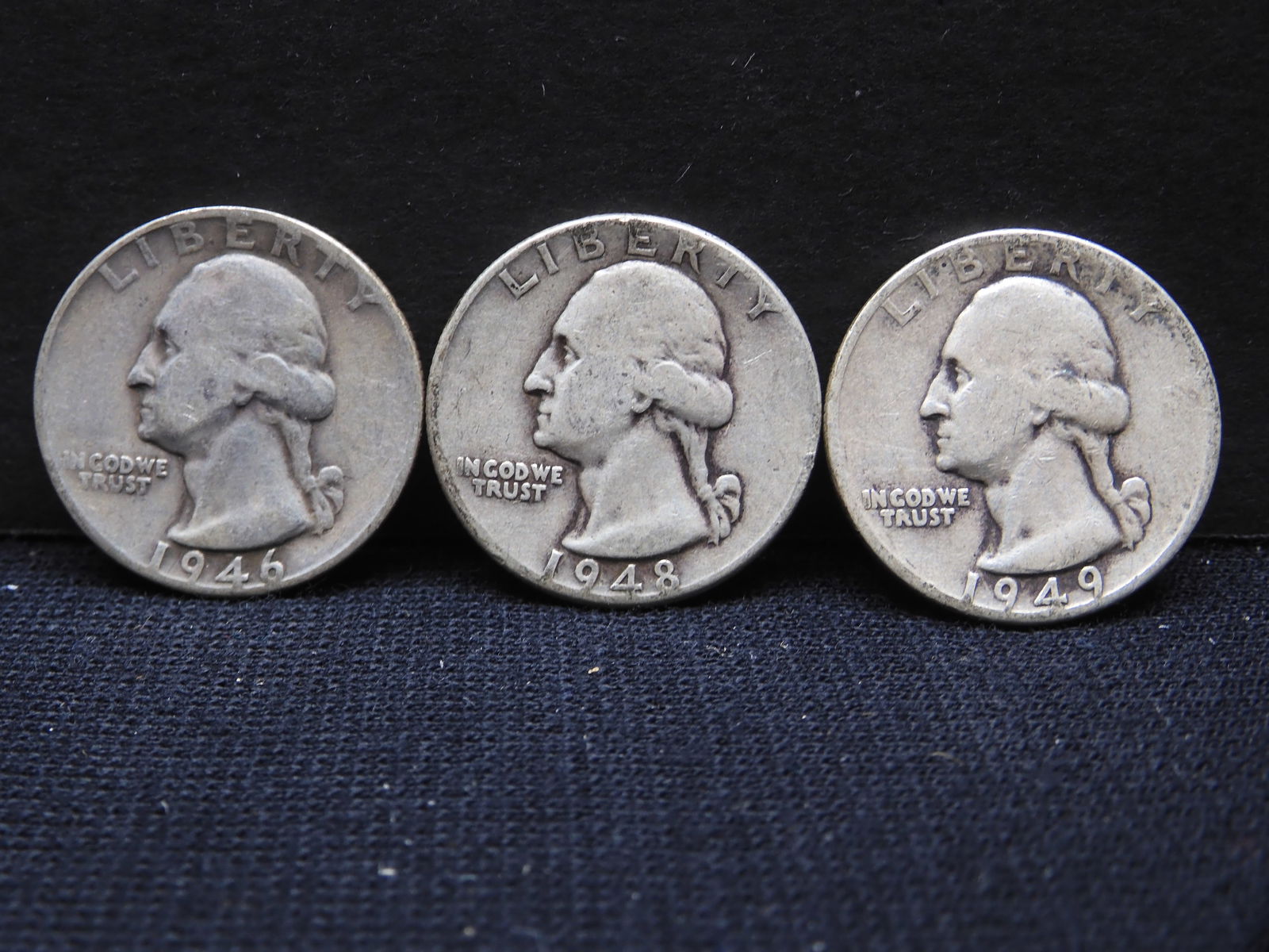 1946-P, 1948-D, 1949-P 90% Silver Washington Quarters (1 of 2)