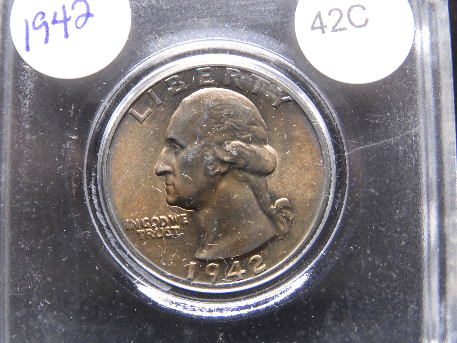 1942 Uncirculated 90% Silver Washington Quarter- Toned (1 of 2)