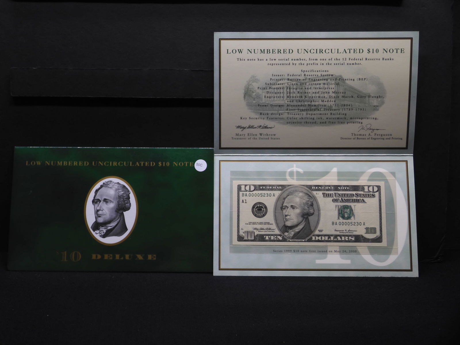 Low Numbered UNC 1999 $10 Green Seal Federal Reserve Note (1 of 5)