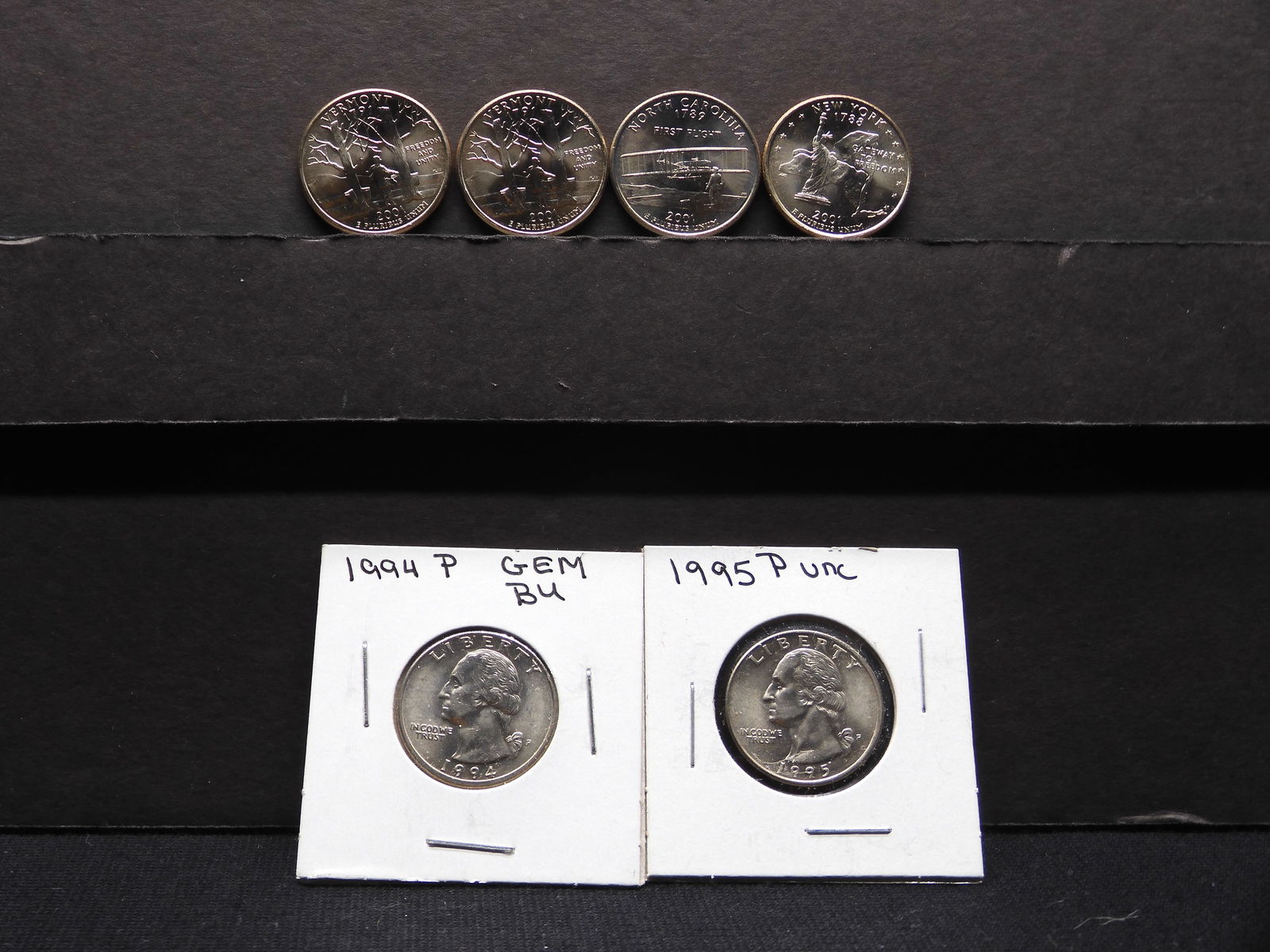 1994-P GEM BU, 1995-P UNC, 2 2001-P Vermont UNC, 2 2001-P New York UNC Washington Quarters (1 of 7)