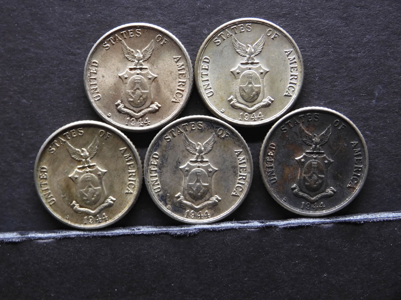 5 1944-D 75% Silver Philippines 20 Centavos, NICE Group (1 of 2)