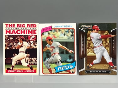 Lot of (3) Assorted Johnny Bench Baseball Cards - Varying Conditions