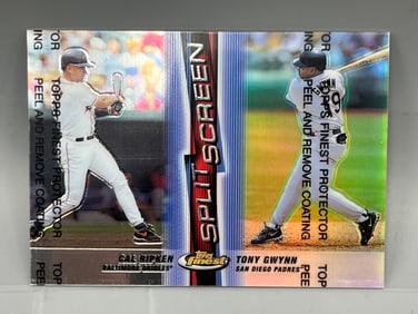 1999 Topps Finest Cal Ripken & Tony Gwynn Refractor Split Screen Insert W/ Peel