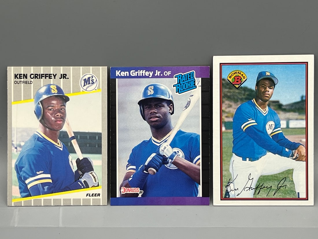Lot of (3) Assorted Ken Griffey Jr. Baseball Rookie Cards - Varying Conditions: Lot of (3) Assorted Ken Griffey Jr. Baseball Rookie Cards - Varying Conditions
