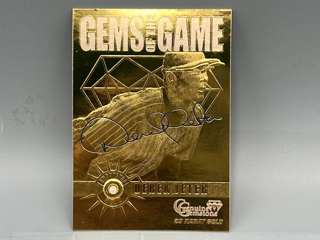 1998 Bleachers Corp. Genuine Gemstones Derek Jeter Gems of The Game 23kt Gold Foil Card #/1996 - (1 of 2)
