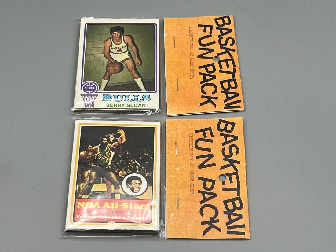 Lot of (2) West Corp. Cello Fun Pack Repack 1973-74 Topps Basketball Unopened Packs W/ Jerry Sloan, (1 of 2)