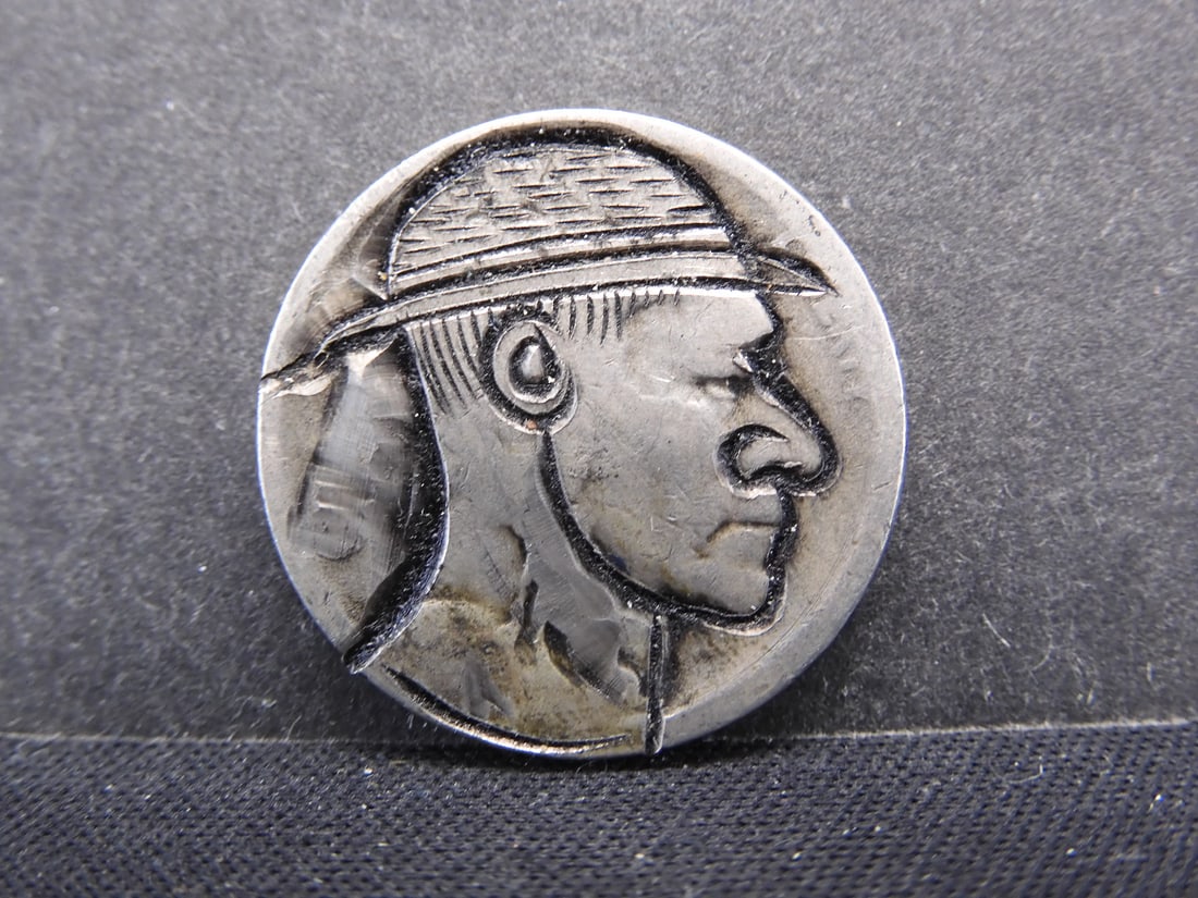 Hobo Buffalo Nickel, Nice Hand Carved Piece, Artists Initials (1 of 2)