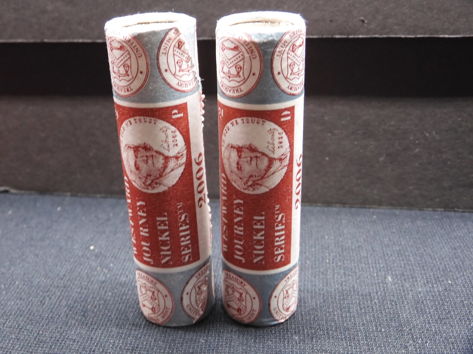 2 Westward Journey Rolls, Jefferson Nickels, in US Mint fancy wrap: 2006 P/D Return to Monticello.: 2 Westward Journey Rolls, Jefferson Nickels, in US Mint fancy wrap: 2006 P/D Return to Monticello.