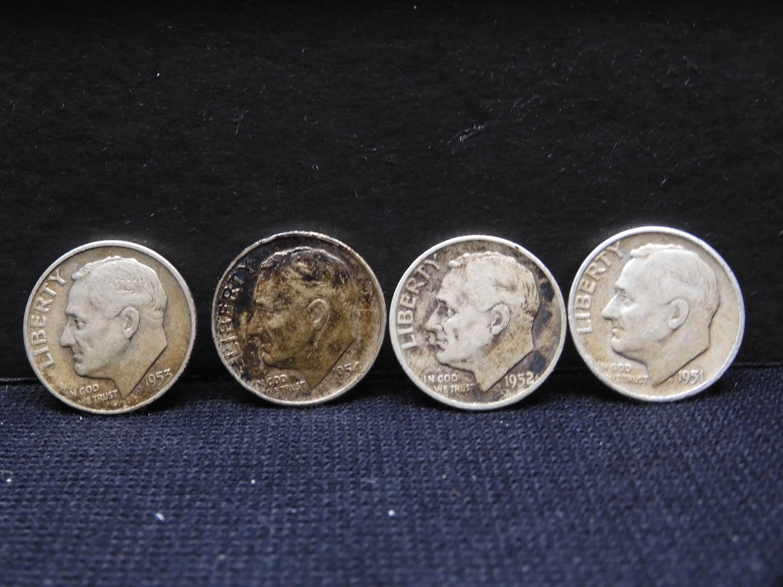 1951D, 1952D, 1953D 1954D  Roosevelt Dimes. 90% Silver (1 of 4)