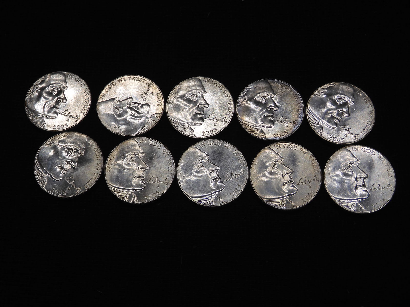 10 2005-D Jefferson Nickels, CH BU. Full Steps (1 of 4)