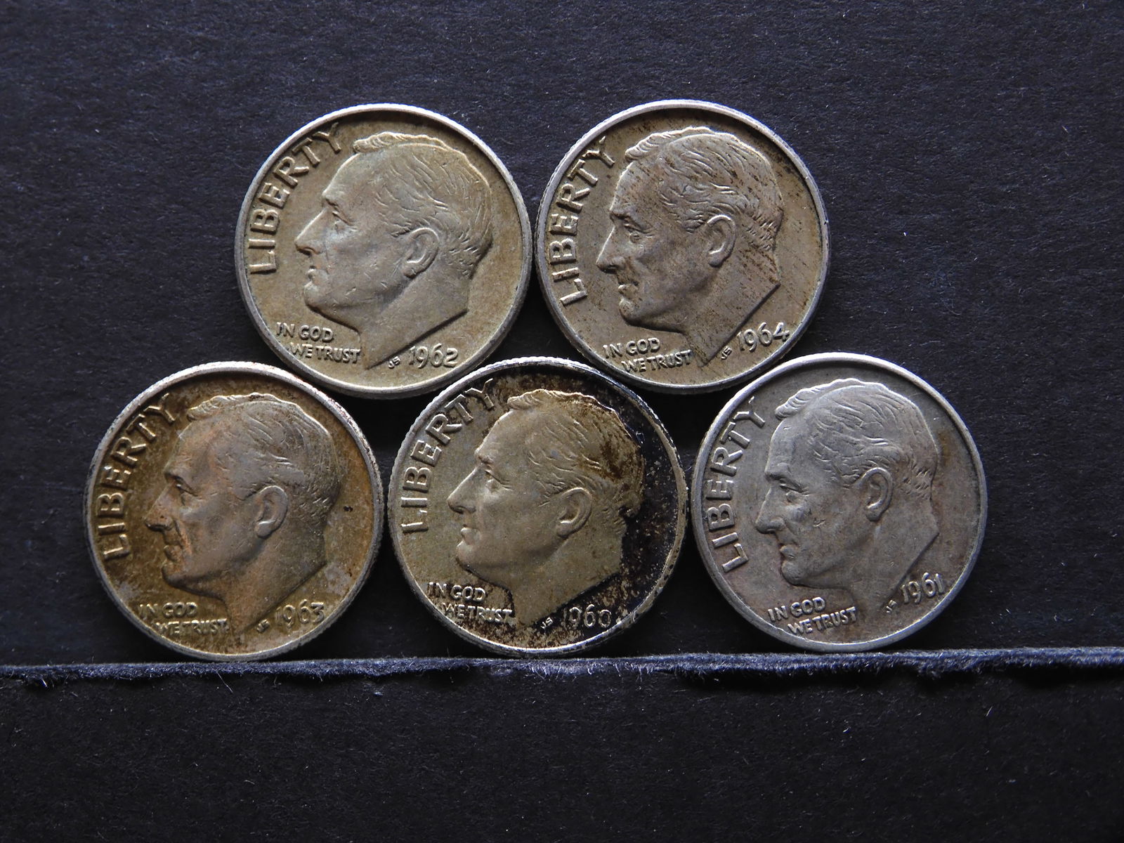 1960, 1961, 1962, 1963, 1964 ALL "D" MM  Roosevelt Dimes. 90% Silver (1 of 2)