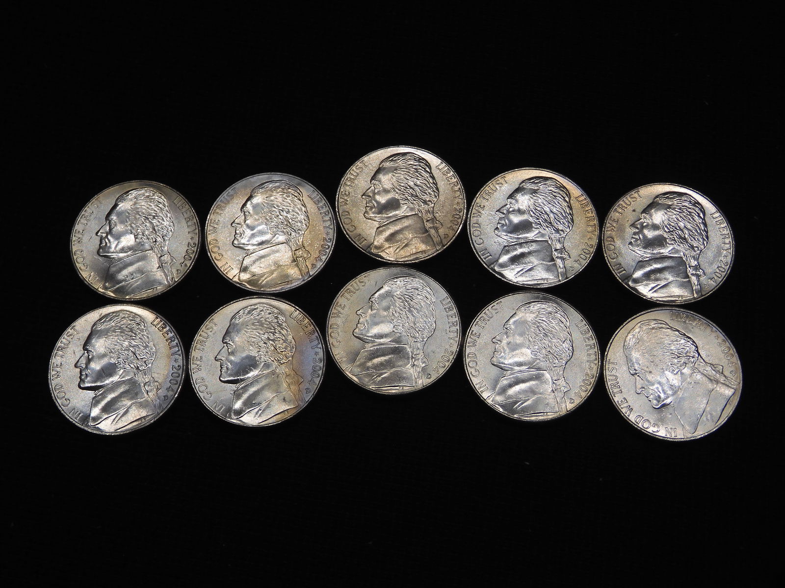 10 2004-D Jefferson Nickels, CH BU. Full Steps (1 of 4)